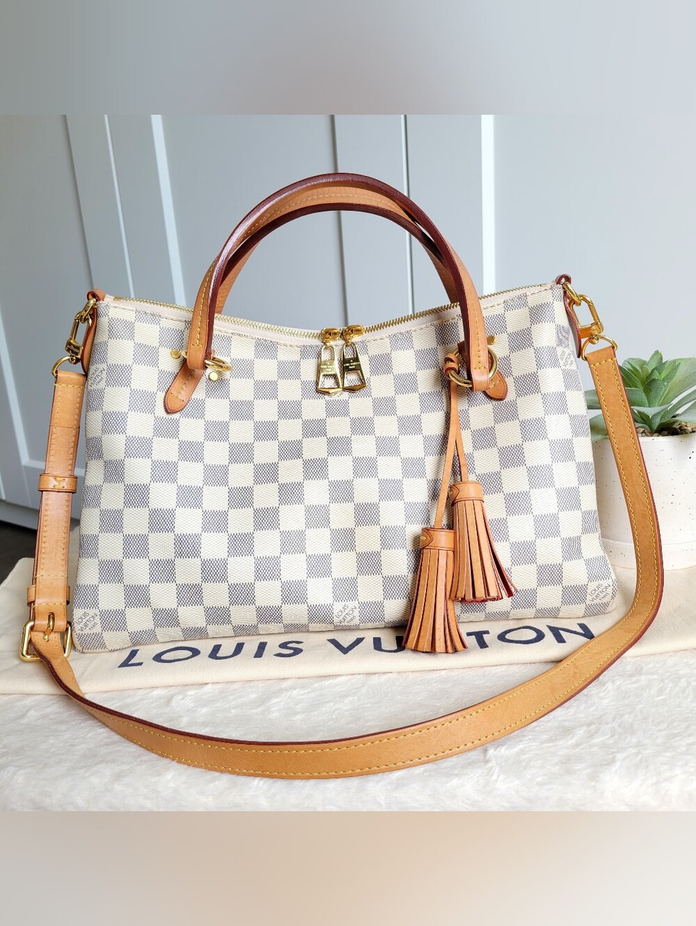 Louis Vuitton Damier Azur Satchel in Beige and Tan